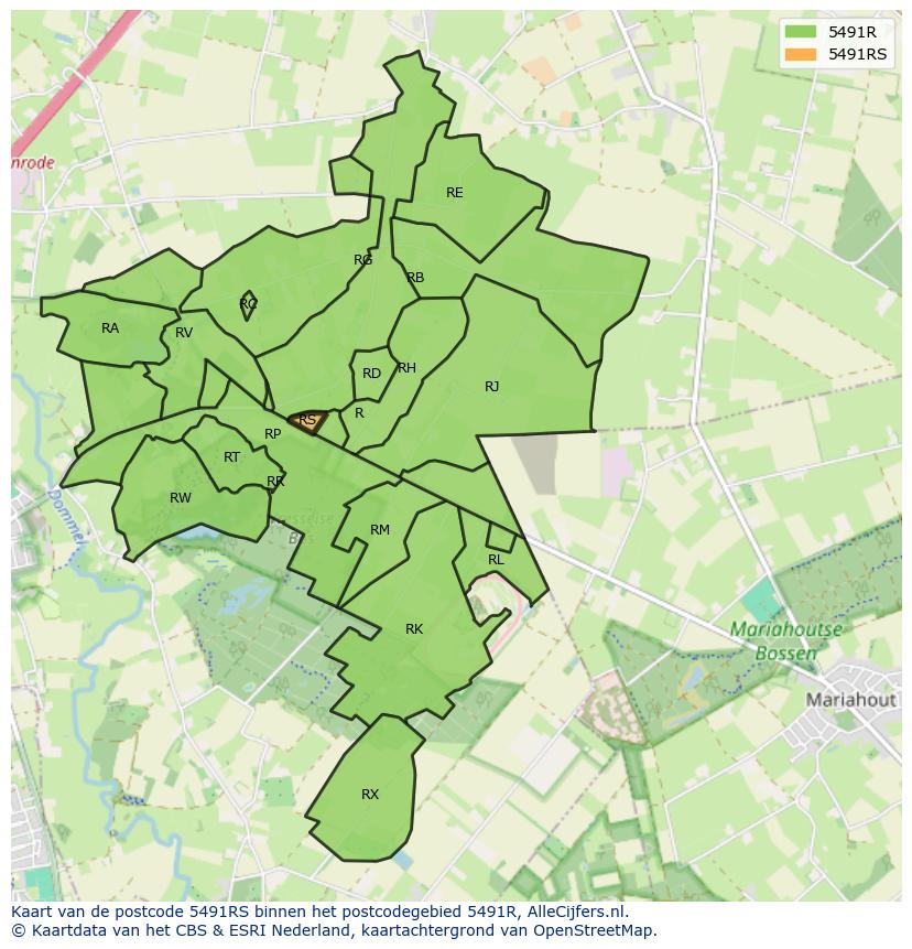 Afbeelding van het postcodegebied 5491 RS op de kaart.