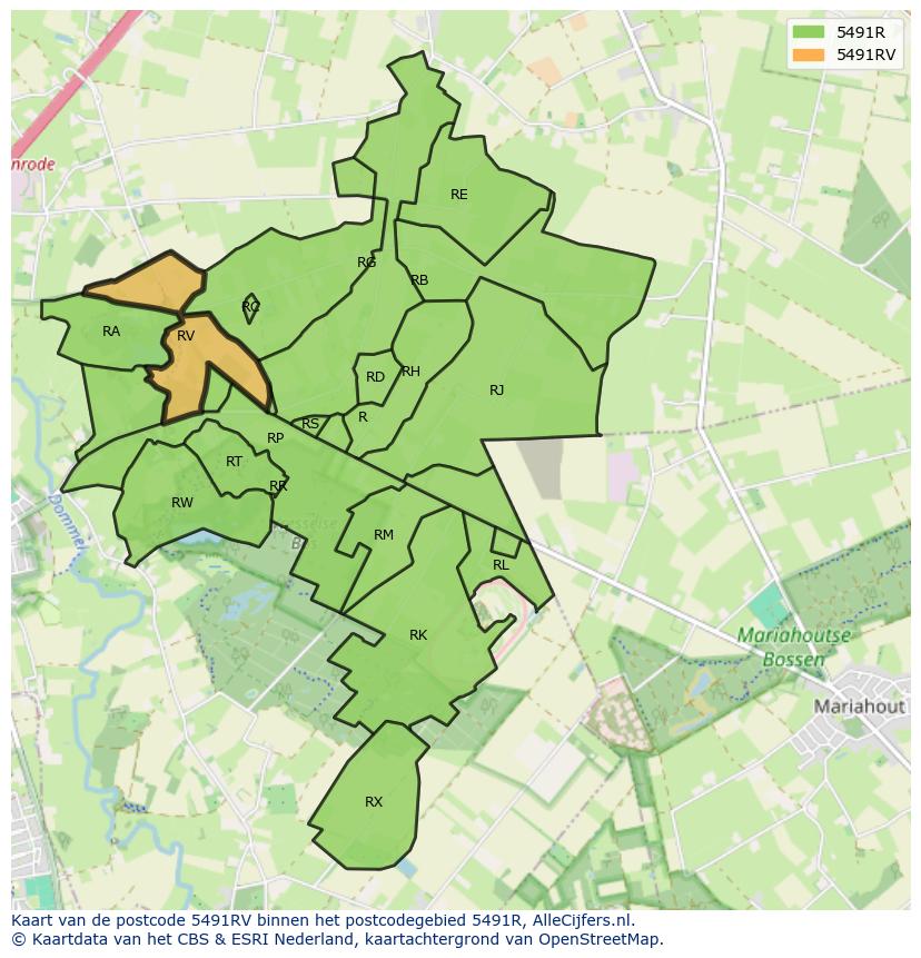 Afbeelding van het postcodegebied 5491 RV op de kaart.