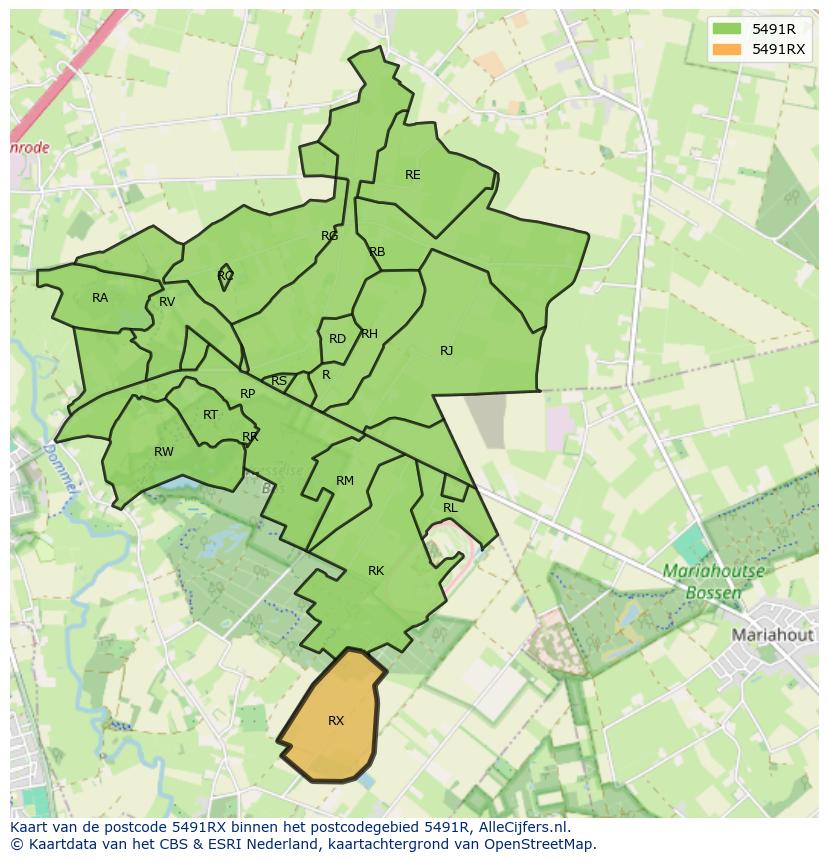 Afbeelding van het postcodegebied 5491 RX op de kaart.