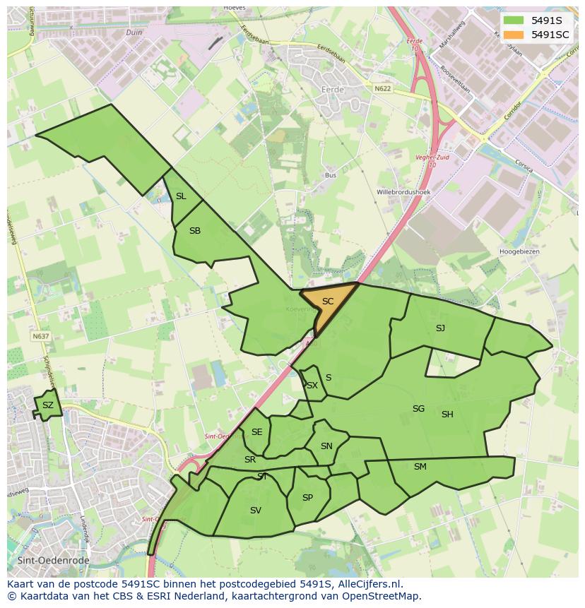 Afbeelding van het postcodegebied 5491 SC op de kaart.