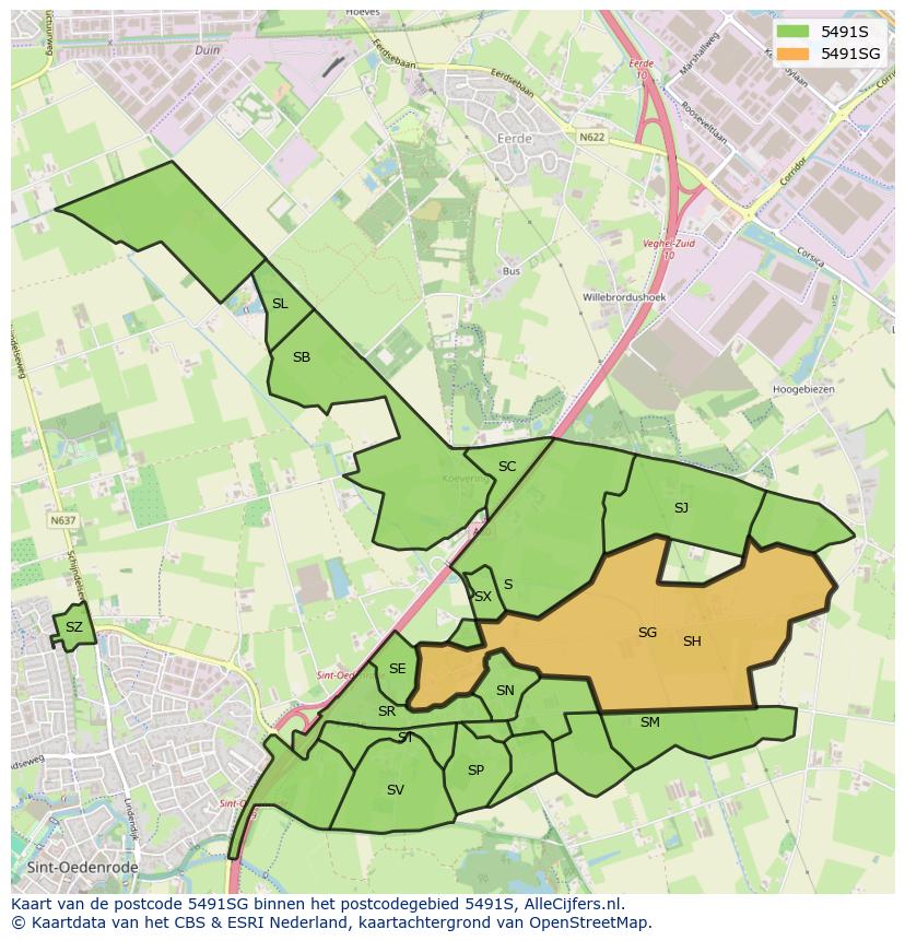 Afbeelding van het postcodegebied 5491 SG op de kaart.