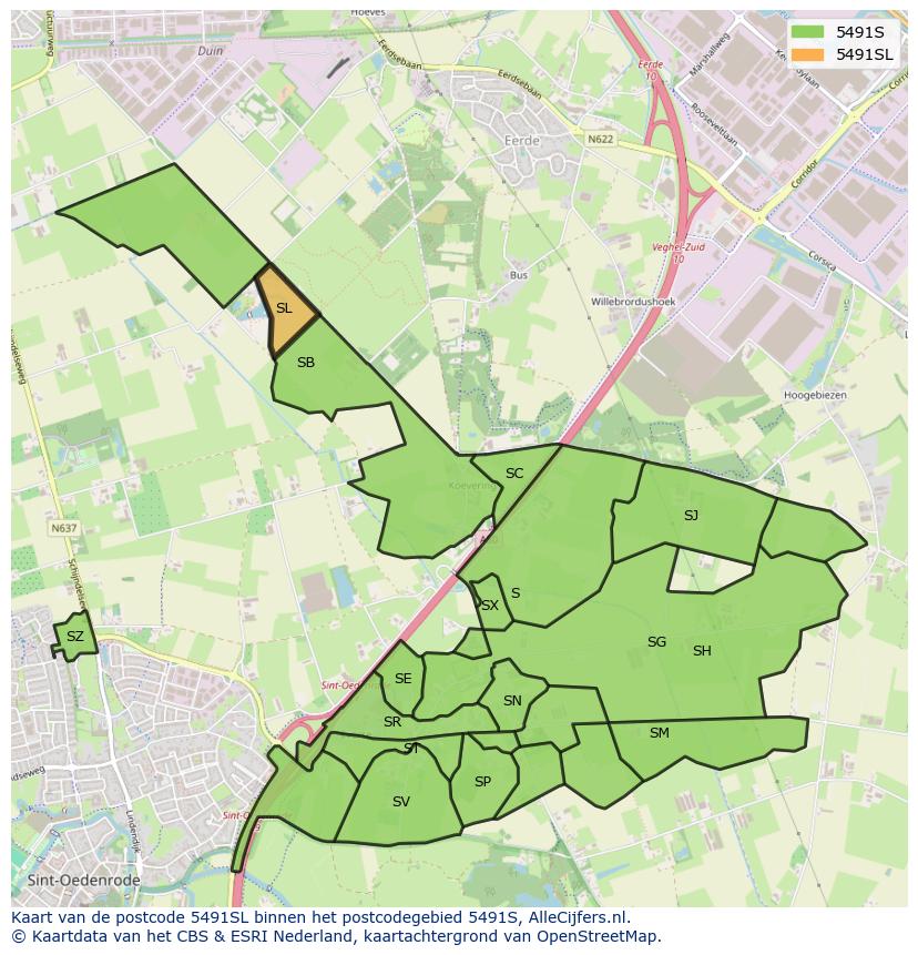 Afbeelding van het postcodegebied 5491 SL op de kaart.