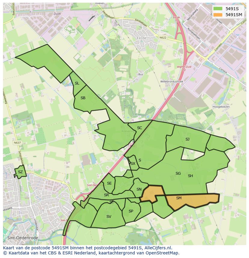 Afbeelding van het postcodegebied 5491 SM op de kaart.
