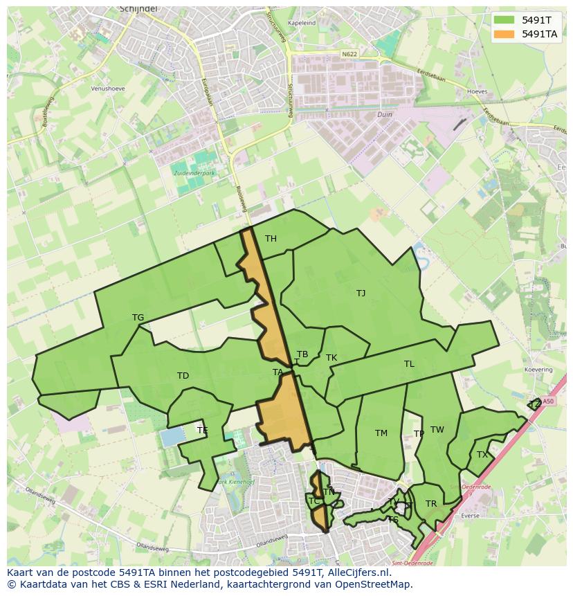 Afbeelding van het postcodegebied 5491 TA op de kaart.