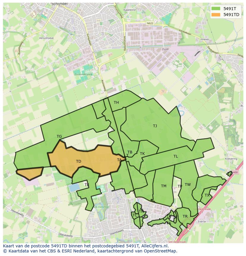 Afbeelding van het postcodegebied 5491 TD op de kaart.