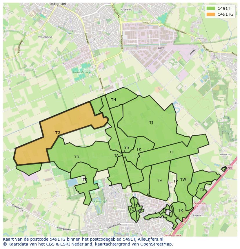Afbeelding van het postcodegebied 5491 TG op de kaart.