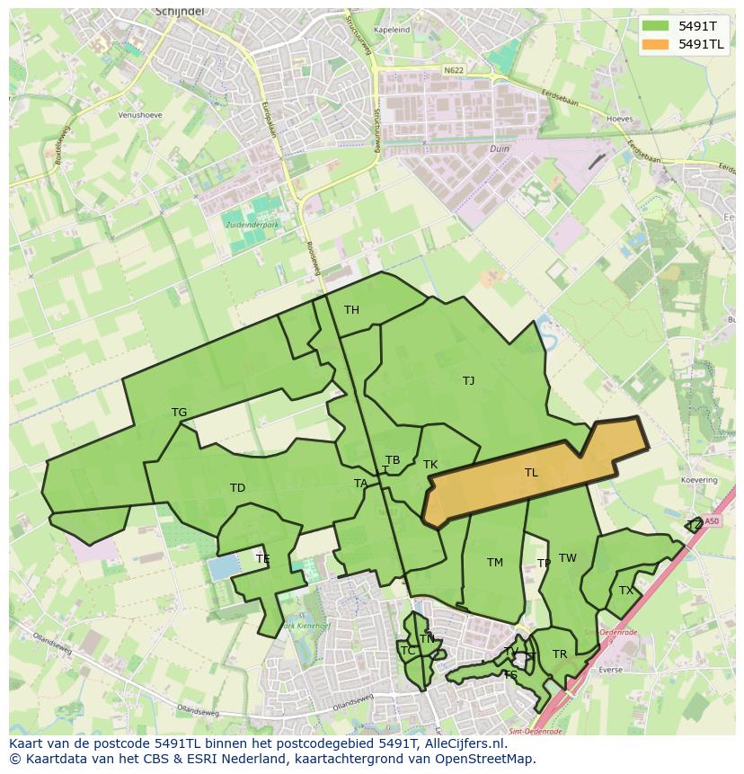 Afbeelding van het postcodegebied 5491 TL op de kaart.
