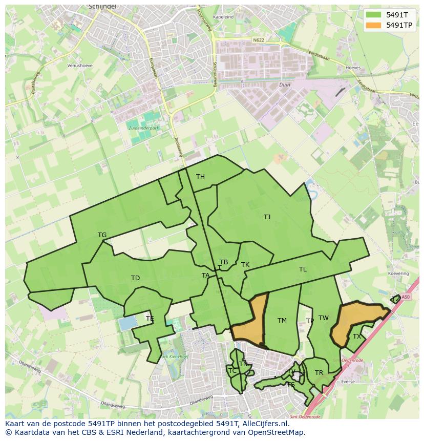 Afbeelding van het postcodegebied 5491 TP op de kaart.