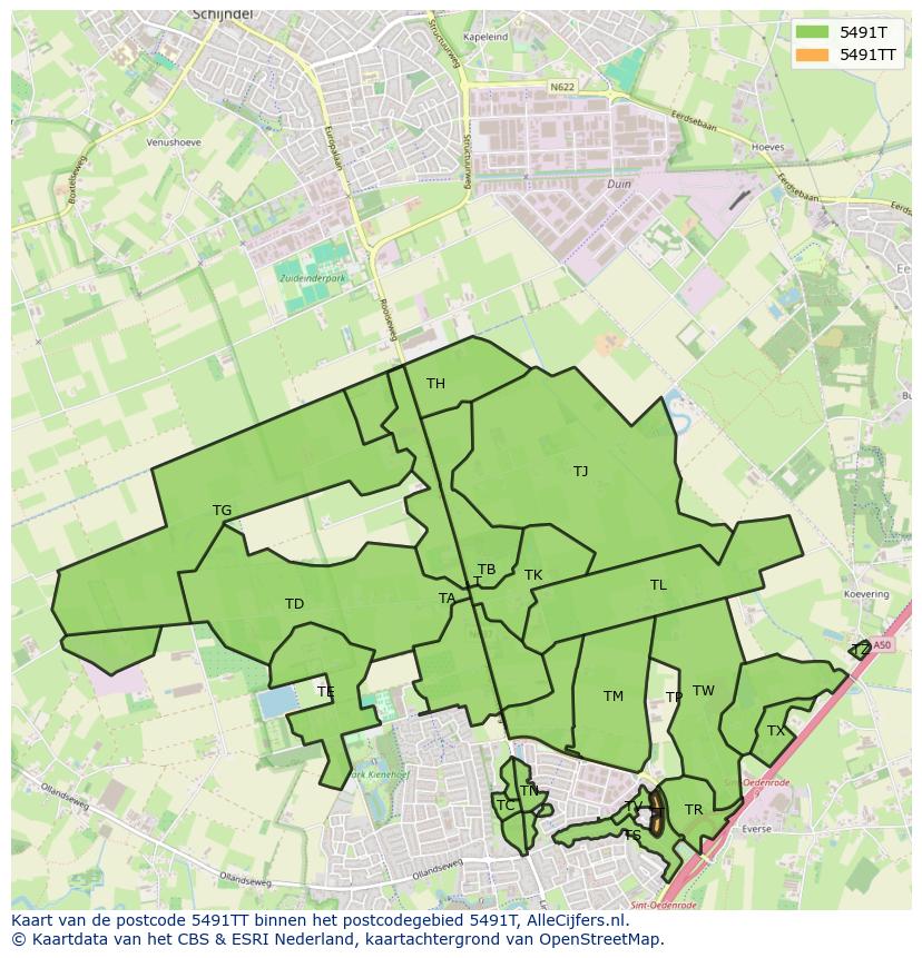 Afbeelding van het postcodegebied 5491 TT op de kaart.