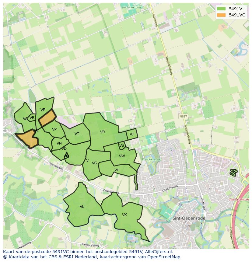 Afbeelding van het postcodegebied 5491 VC op de kaart.