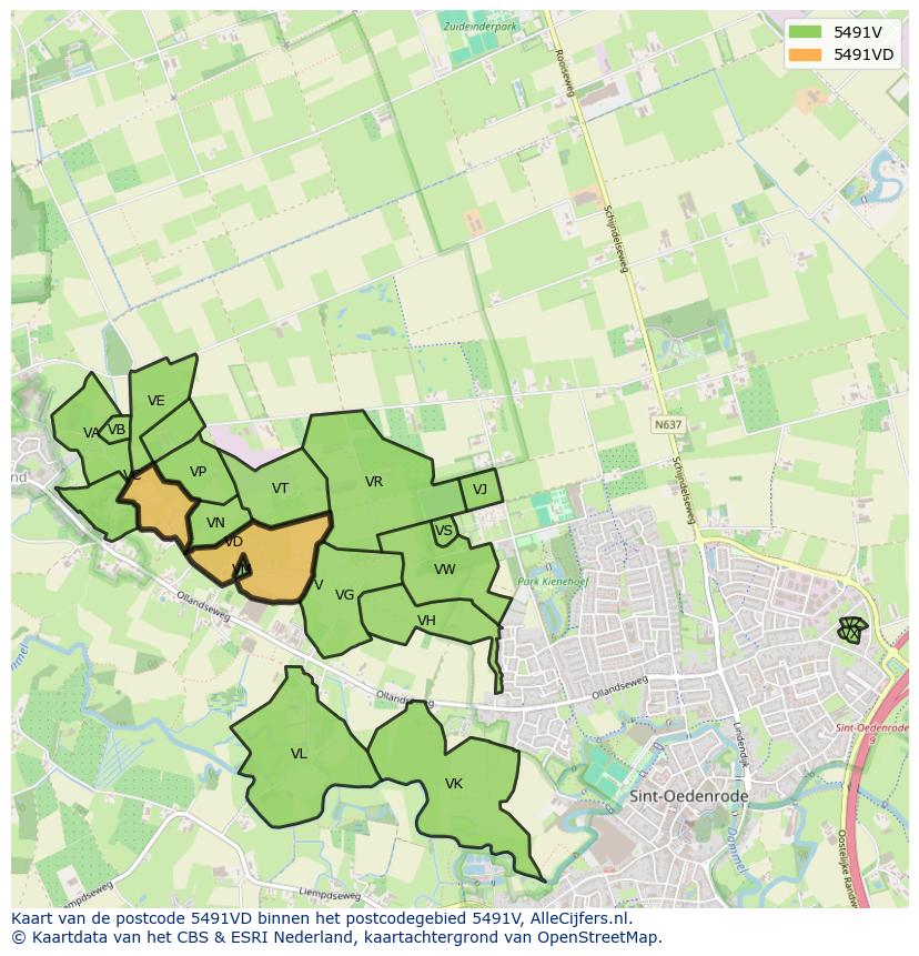 Afbeelding van het postcodegebied 5491 VD op de kaart.