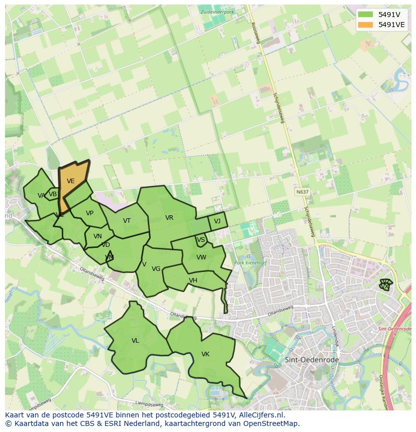Afbeelding van het postcodegebied 5491 VE op de kaart.