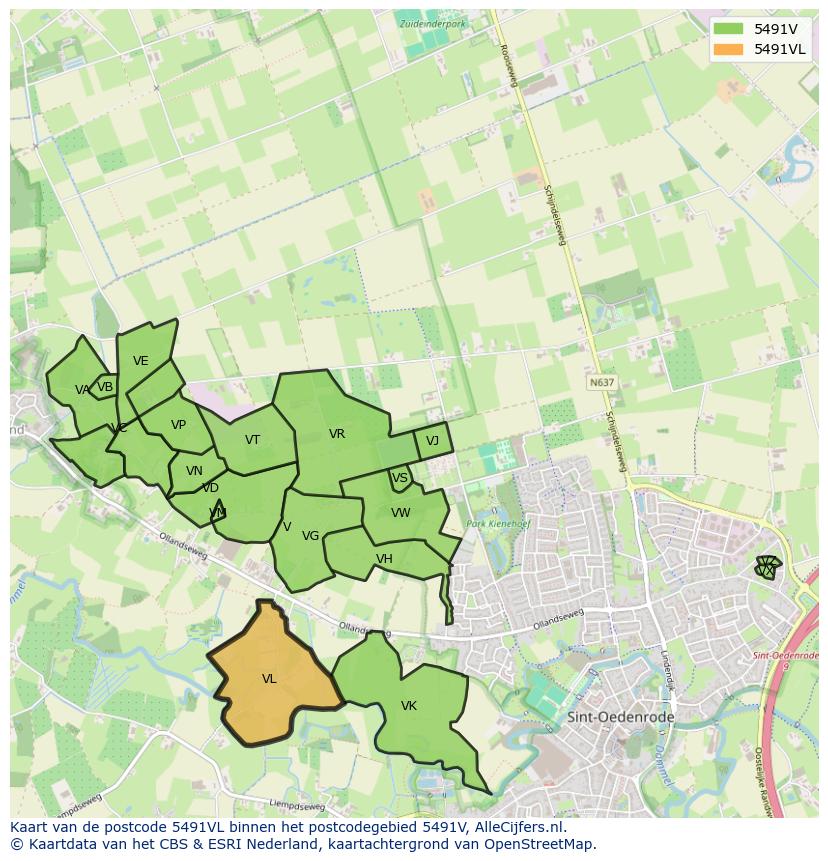 Afbeelding van het postcodegebied 5491 VL op de kaart.