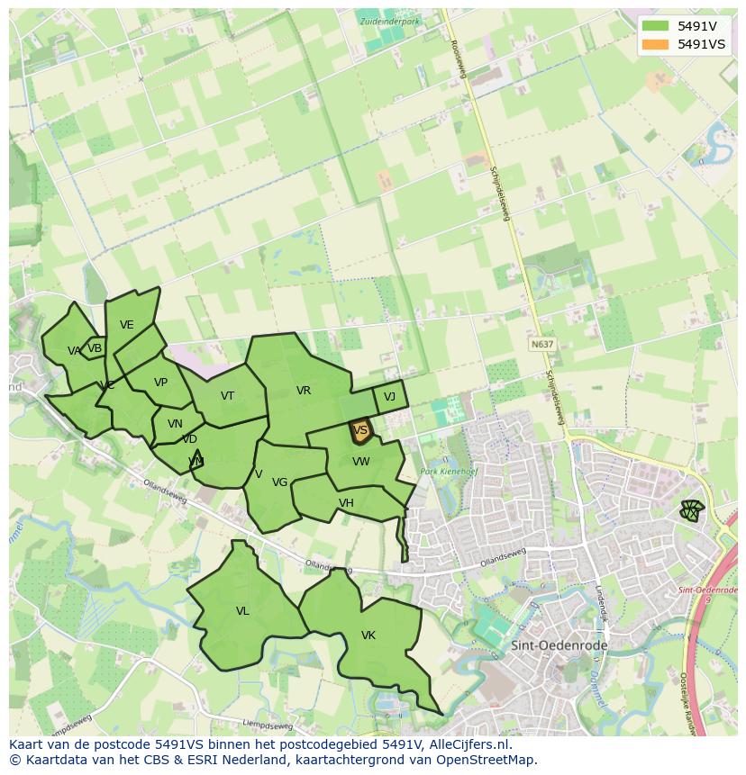 Afbeelding van het postcodegebied 5491 VS op de kaart.