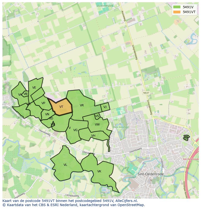 Afbeelding van het postcodegebied 5491 VT op de kaart.