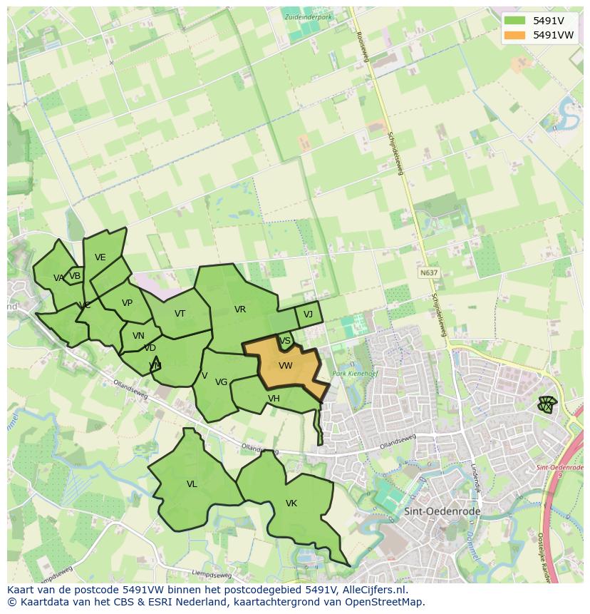 Afbeelding van het postcodegebied 5491 VW op de kaart.