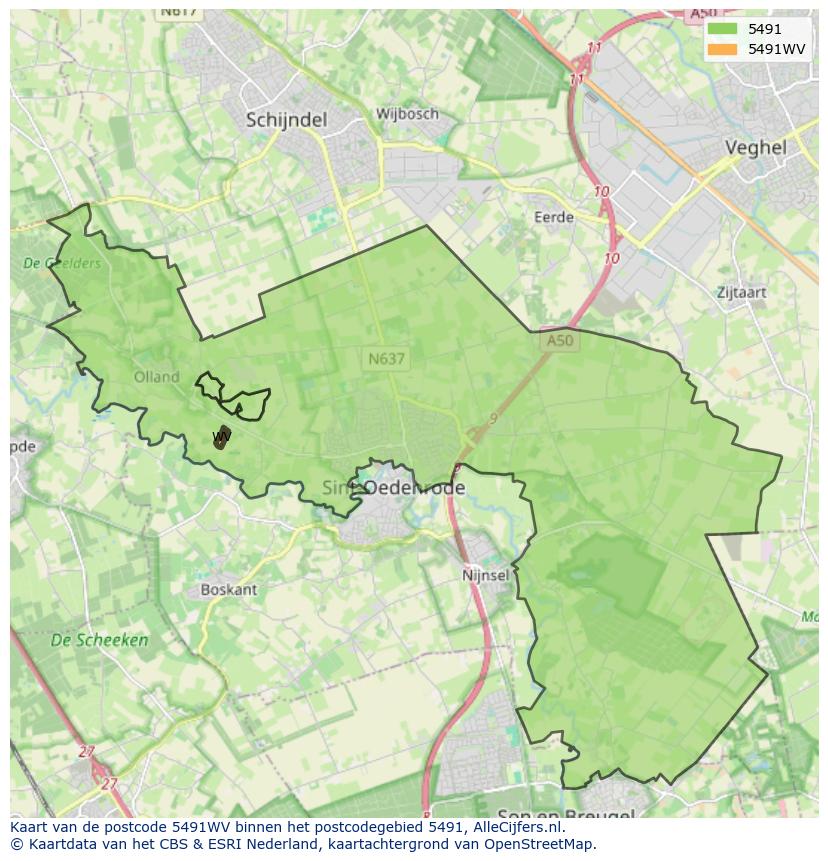 Afbeelding van het postcodegebied 5491 WV op de kaart.
