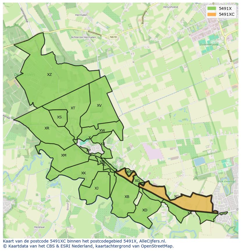 Afbeelding van het postcodegebied 5491 XC op de kaart.