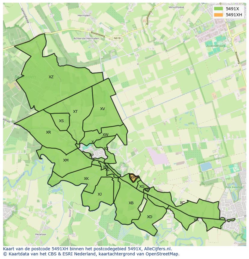 Afbeelding van het postcodegebied 5491 XH op de kaart.