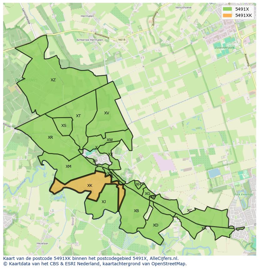 Afbeelding van het postcodegebied 5491 XK op de kaart.