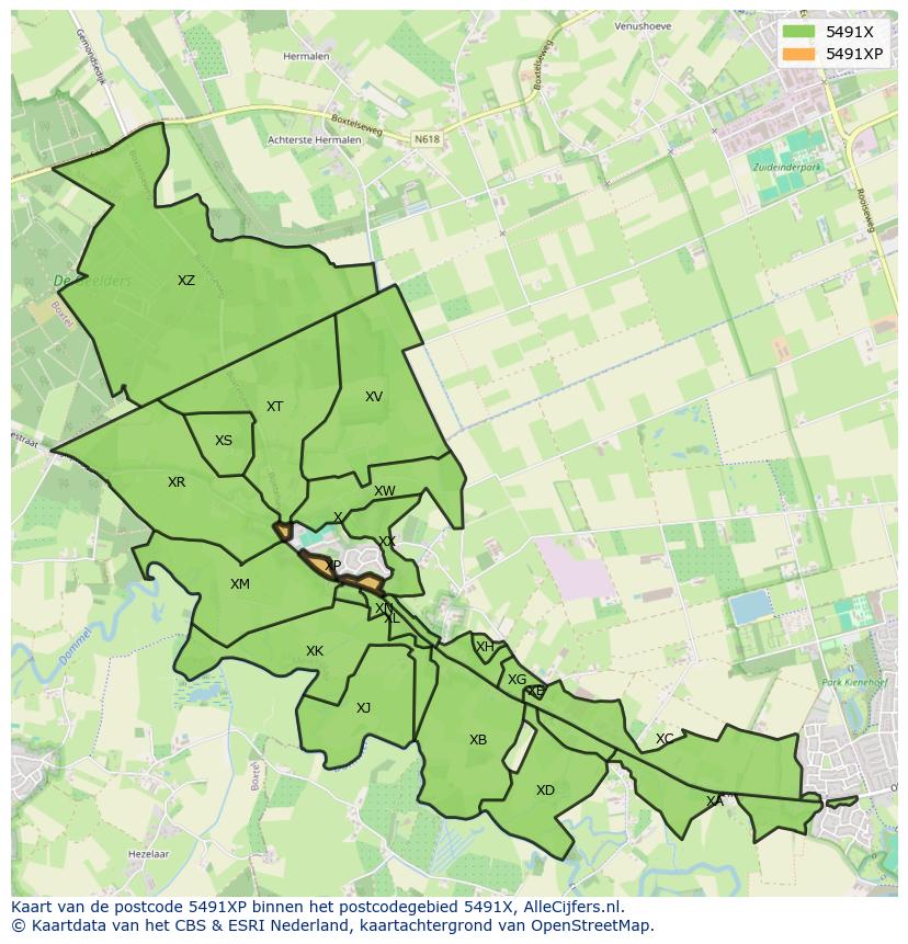 Afbeelding van het postcodegebied 5491 XP op de kaart.