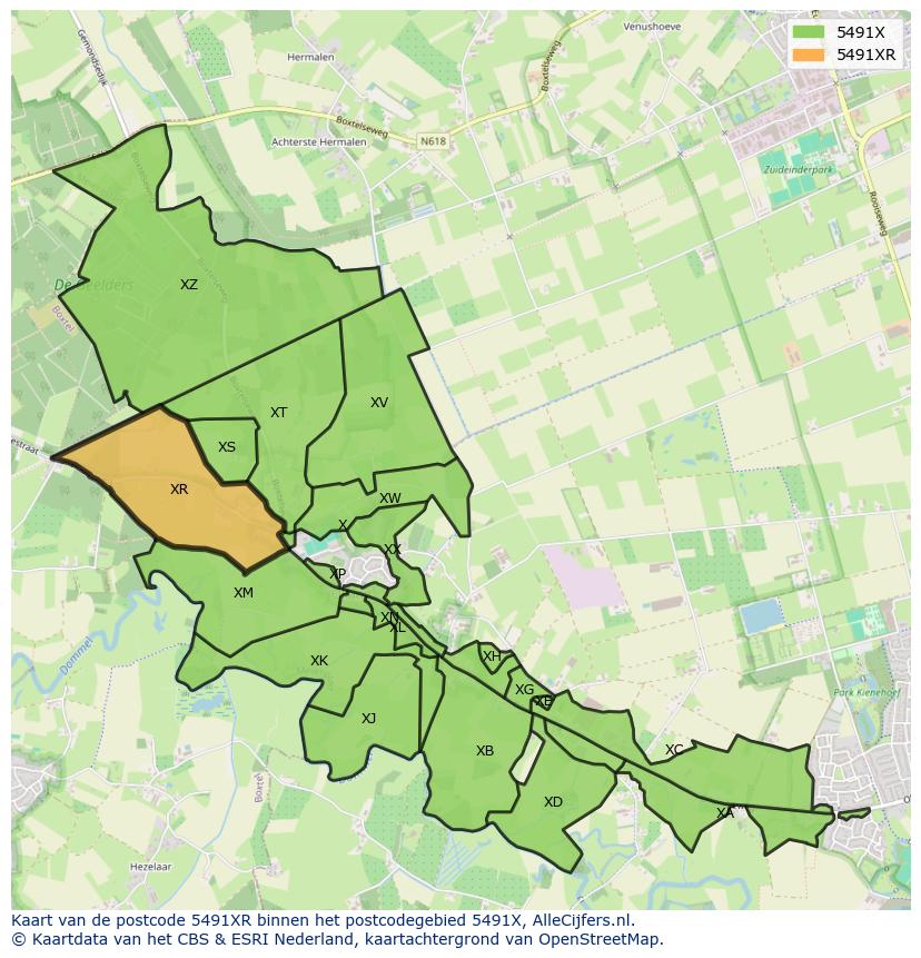 Afbeelding van het postcodegebied 5491 XR op de kaart.