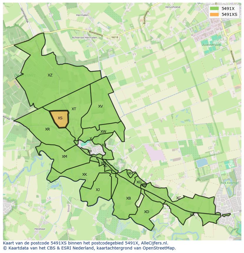 Afbeelding van het postcodegebied 5491 XS op de kaart.