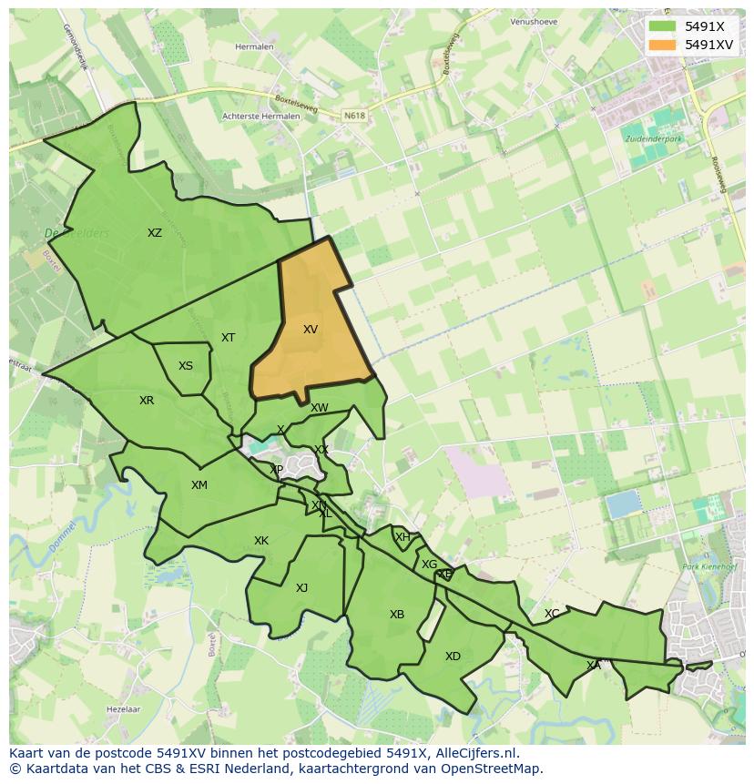 Afbeelding van het postcodegebied 5491 XV op de kaart.