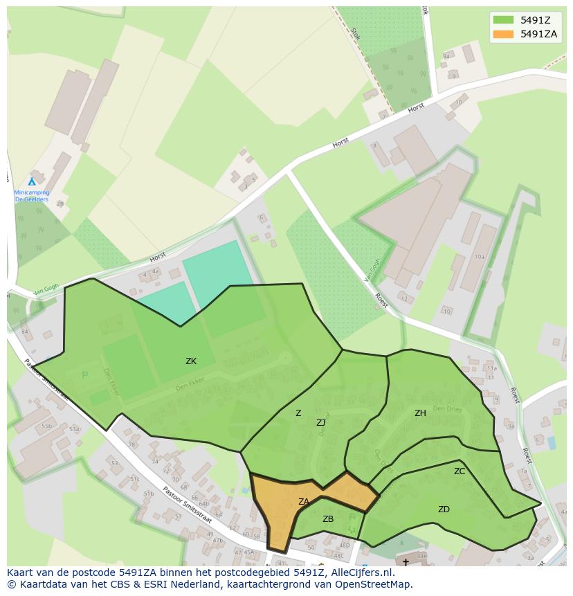 Afbeelding van het postcodegebied 5491 ZA op de kaart.