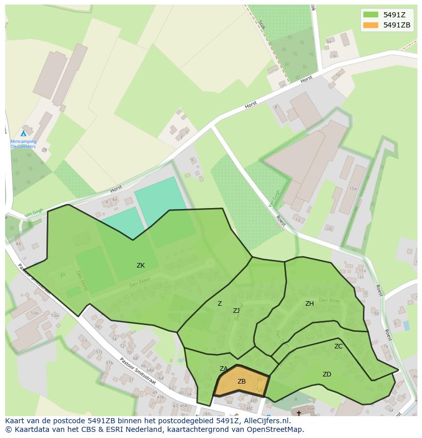 Afbeelding van het postcodegebied 5491 ZB op de kaart.