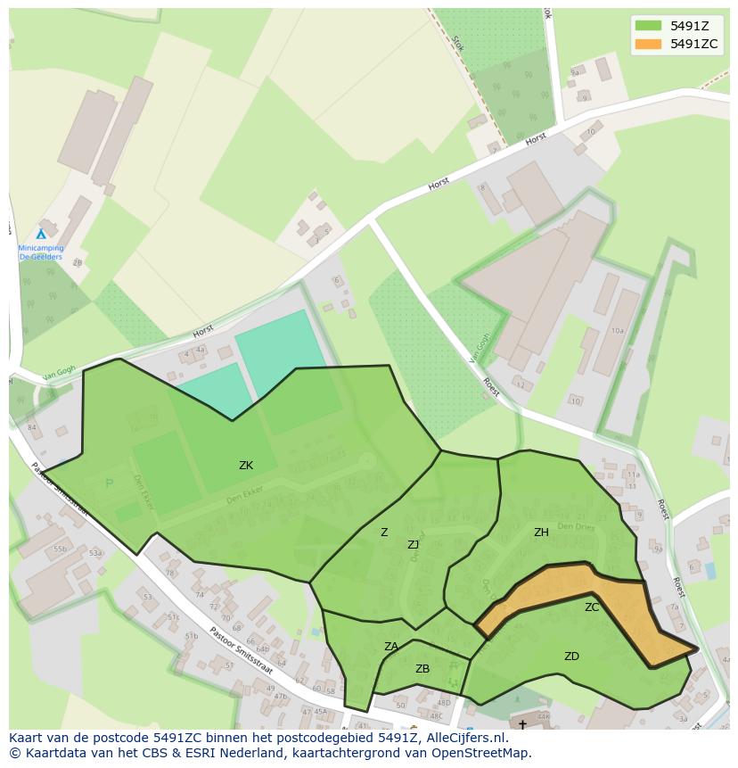 Afbeelding van het postcodegebied 5491 ZC op de kaart.