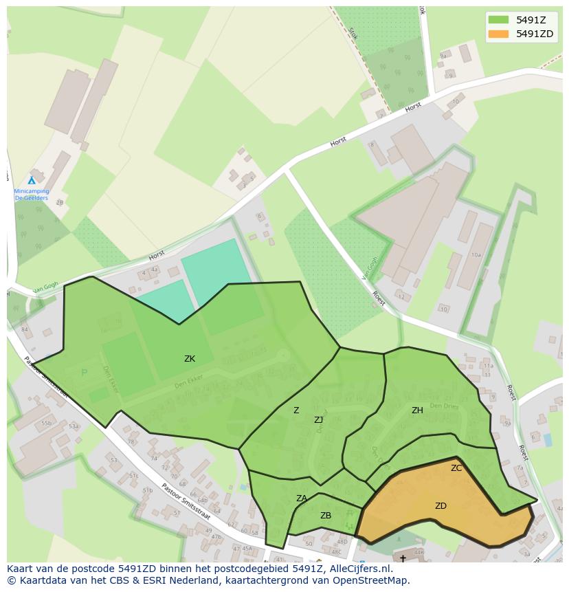 Afbeelding van het postcodegebied 5491 ZD op de kaart.