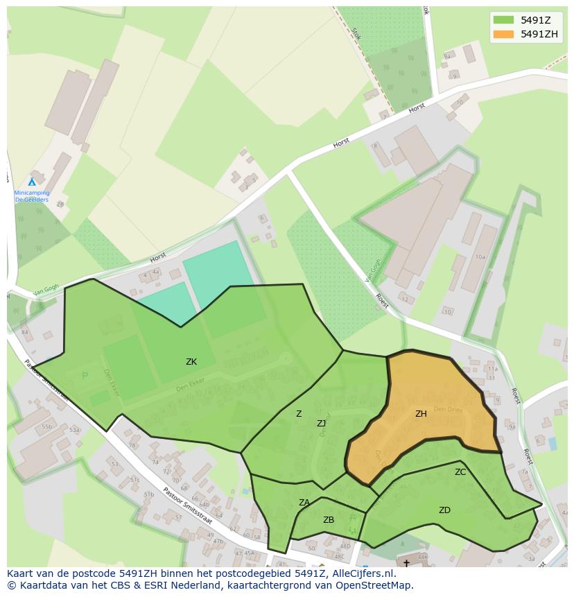 Afbeelding van het postcodegebied 5491 ZH op de kaart.