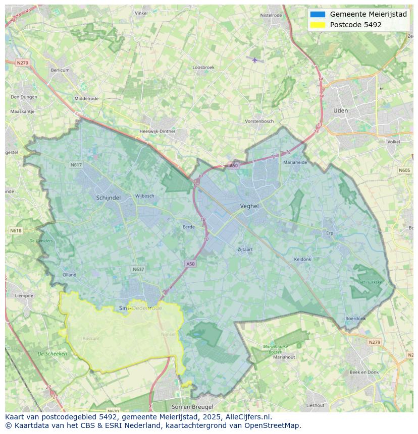 Afbeelding van het postcodegebied 5492 op de kaart.