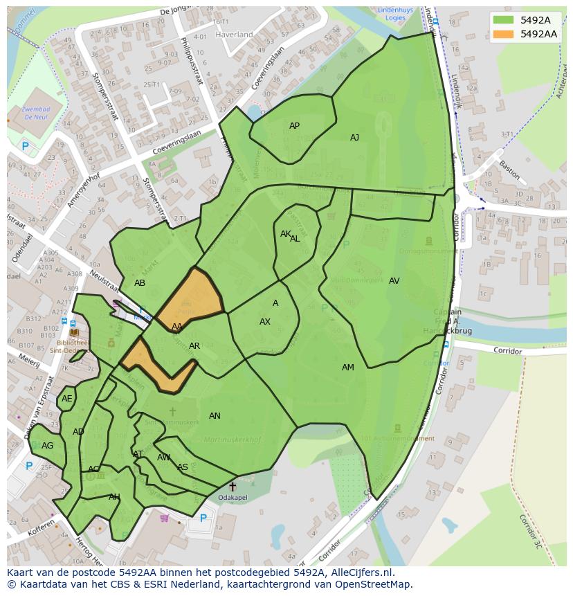 Afbeelding van het postcodegebied 5492 AA op de kaart.