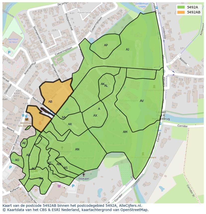 Afbeelding van het postcodegebied 5492 AB op de kaart.