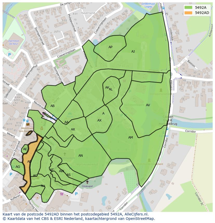 Afbeelding van het postcodegebied 5492 AD op de kaart.
