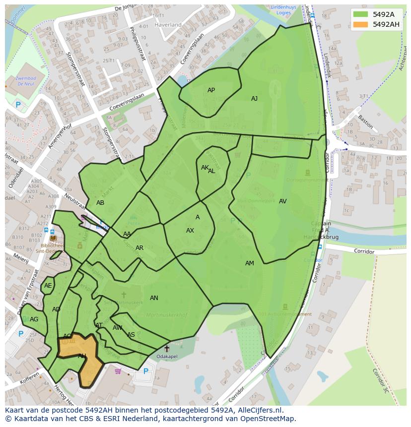 Afbeelding van het postcodegebied 5492 AH op de kaart.