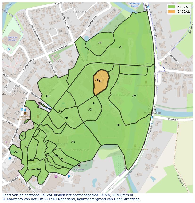 Afbeelding van het postcodegebied 5492 AL op de kaart.