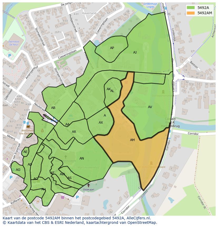 Afbeelding van het postcodegebied 5492 AM op de kaart.
