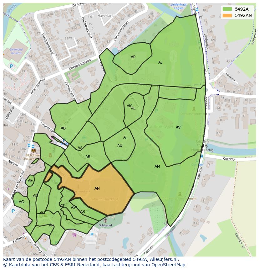 Afbeelding van het postcodegebied 5492 AN op de kaart.