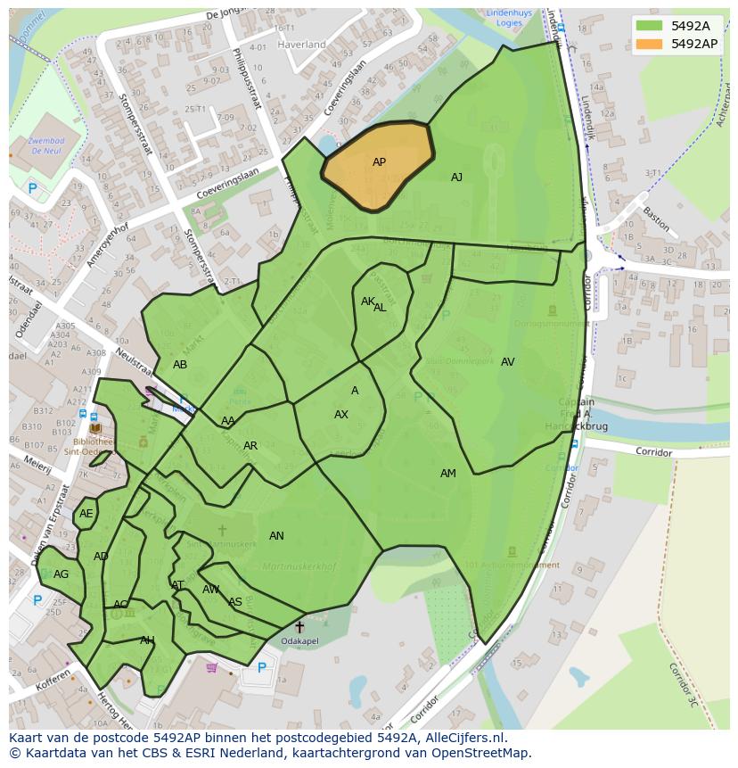 Afbeelding van het postcodegebied 5492 AP op de kaart.