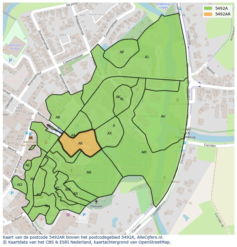 Afbeelding van het postcodegebied 5492 AR op de kaart.