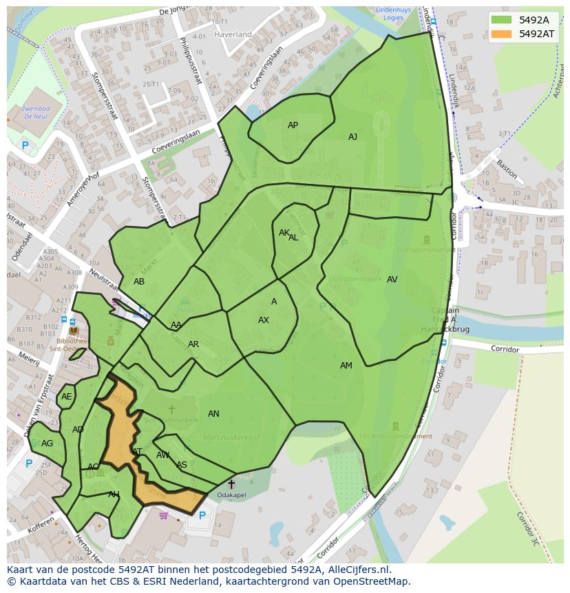Afbeelding van het postcodegebied 5492 AT op de kaart.