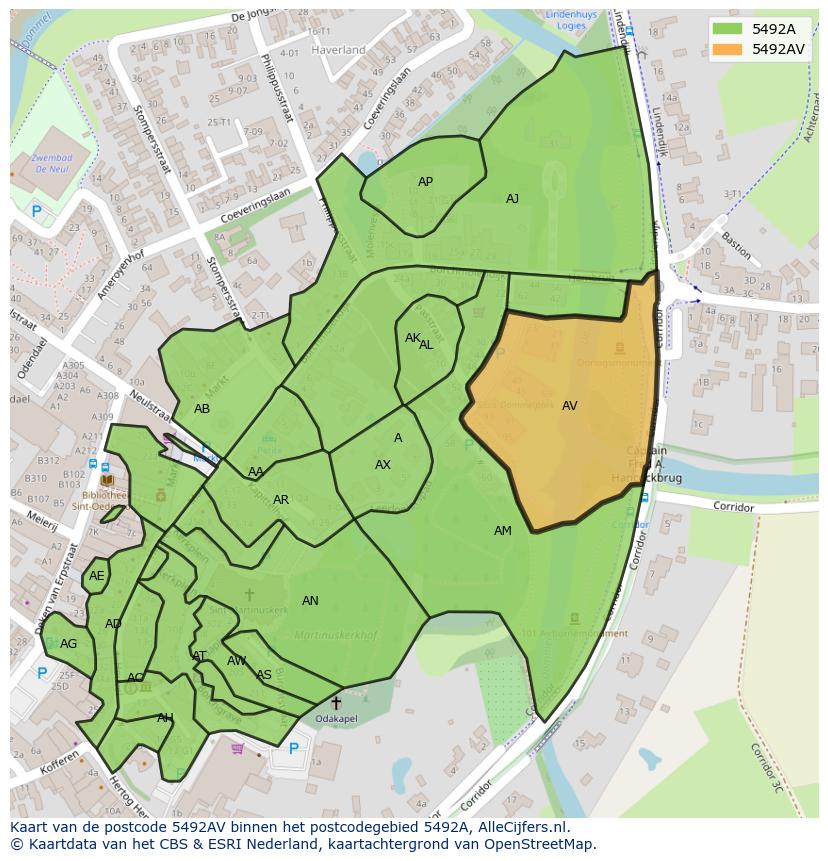 Afbeelding van het postcodegebied 5492 AV op de kaart.