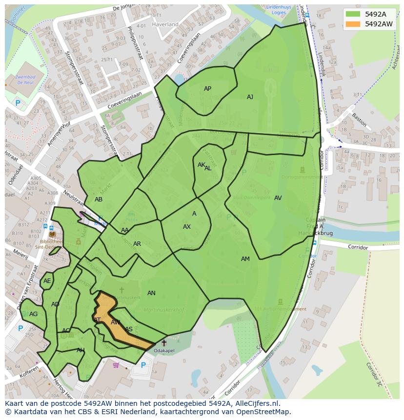 Afbeelding van het postcodegebied 5492 AW op de kaart.