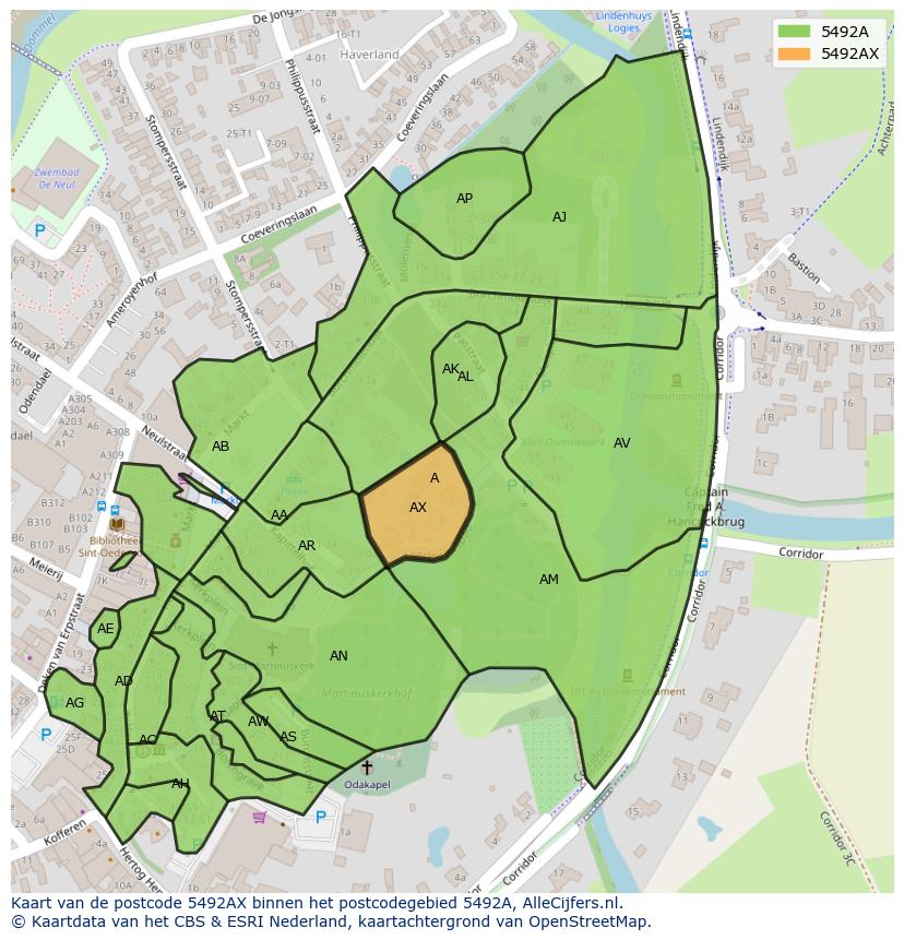 Afbeelding van het postcodegebied 5492 AX op de kaart.