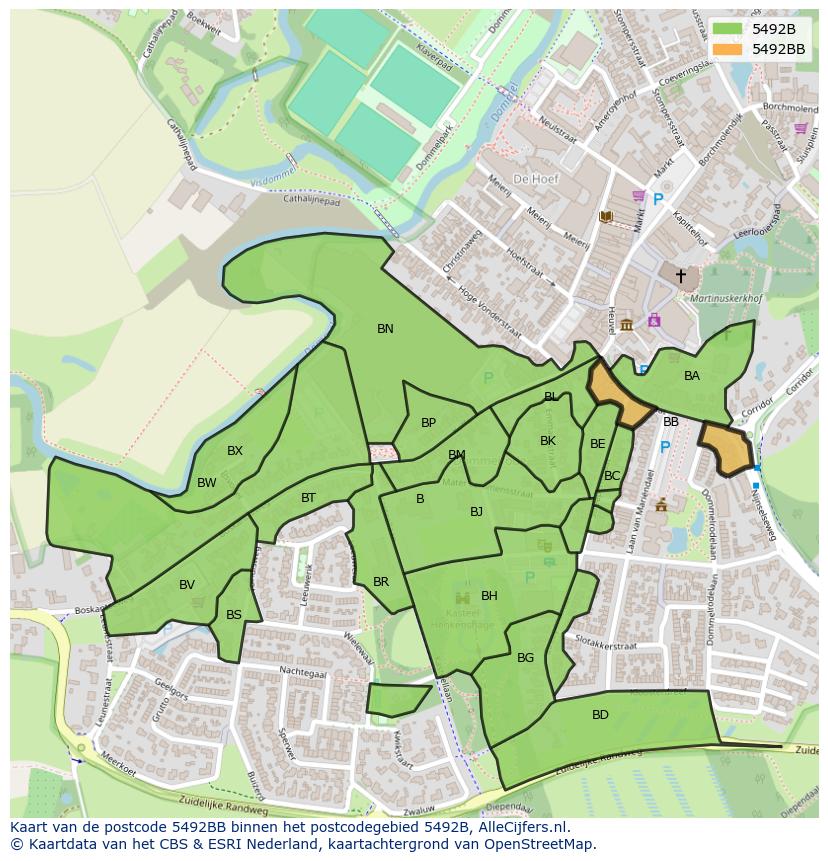 Afbeelding van het postcodegebied 5492 BB op de kaart.