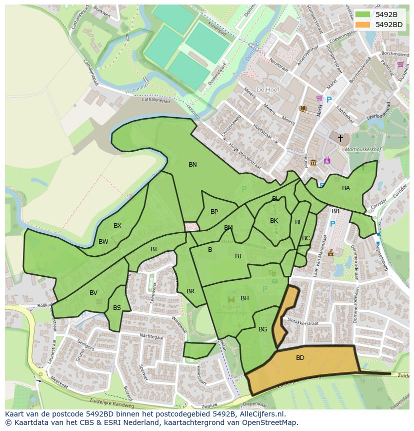 Afbeelding van het postcodegebied 5492 BD op de kaart.