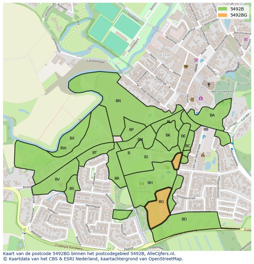Afbeelding van het postcodegebied 5492 BG op de kaart.